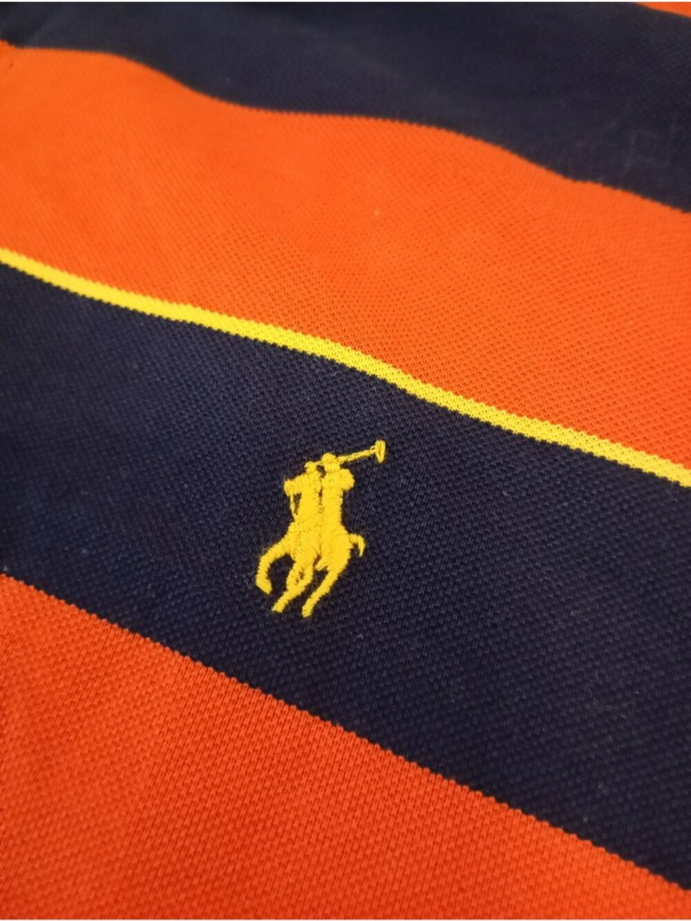 Polo Golf Ralph Lauren Mens XXL Striped Pima 100% Cotton Navy & Orange - Picture 8 of 9